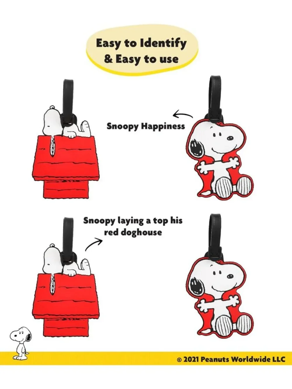 Snoopy Luggage Tags Set of 4 - Cute Travel Accessories for Kids & Adults